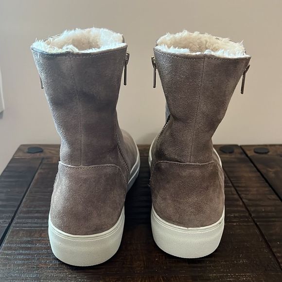 J Slides Womens Tristan Tan Leather Platform Sneaker Booties Faux Fur Size 8.5 - Picture 6 of 11